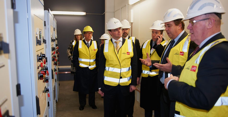 VIPs take a closer look at the new zone substation including CitiPower and Powercor Australia chairman Peter Tulloch (left), Victorian Energy Minister Michael O’ Brien (centre) and CitiPower and Powercor CEO, Shane Breheny