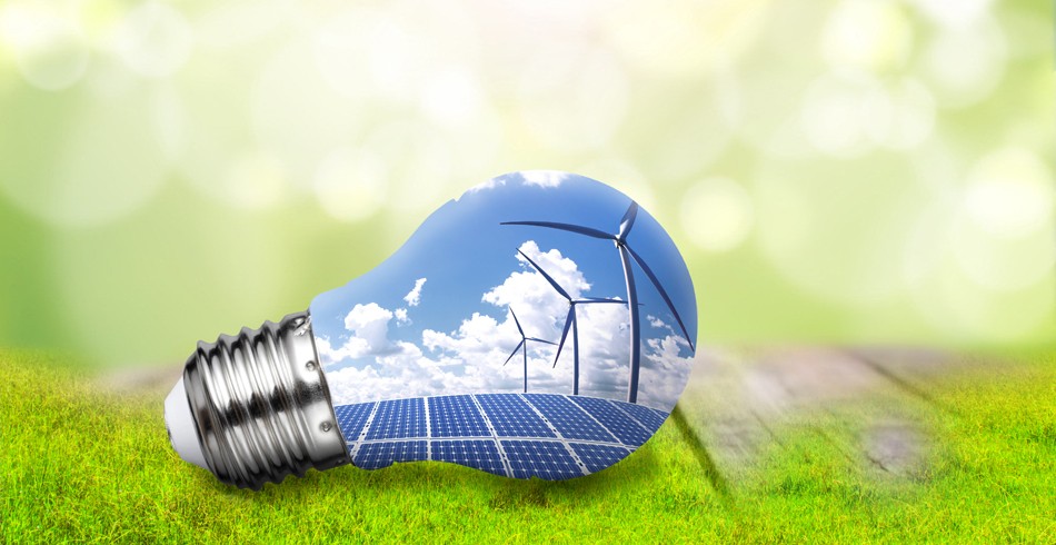 Rendered illustration of renewable energy in a lightbulb (climate 10x)