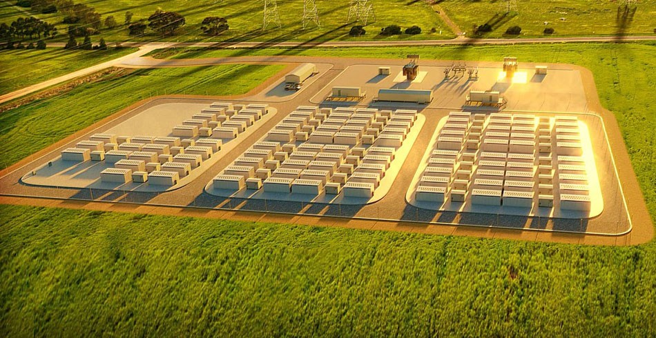 Aerial shot of a Neoen Battery Energy Storage System (rules)