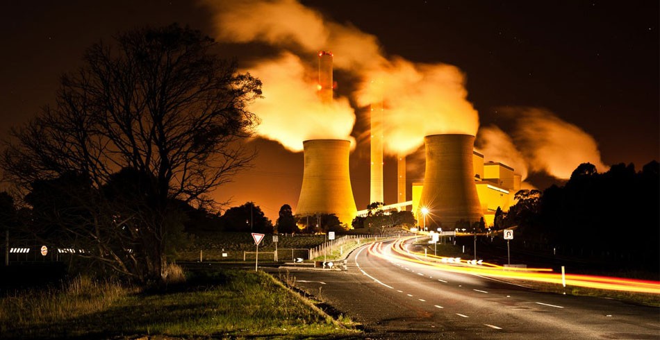 Coal-fired power station at night (coal workers)