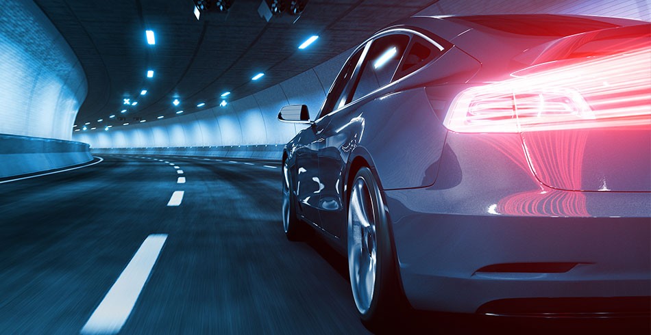 Sleek electric vehicle in tunnel (Race to Zero Ranking)