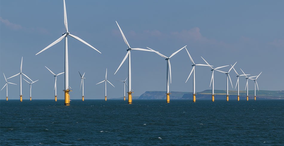 Offshore wind farm in the north sea off the UK coast (North Sea Link)