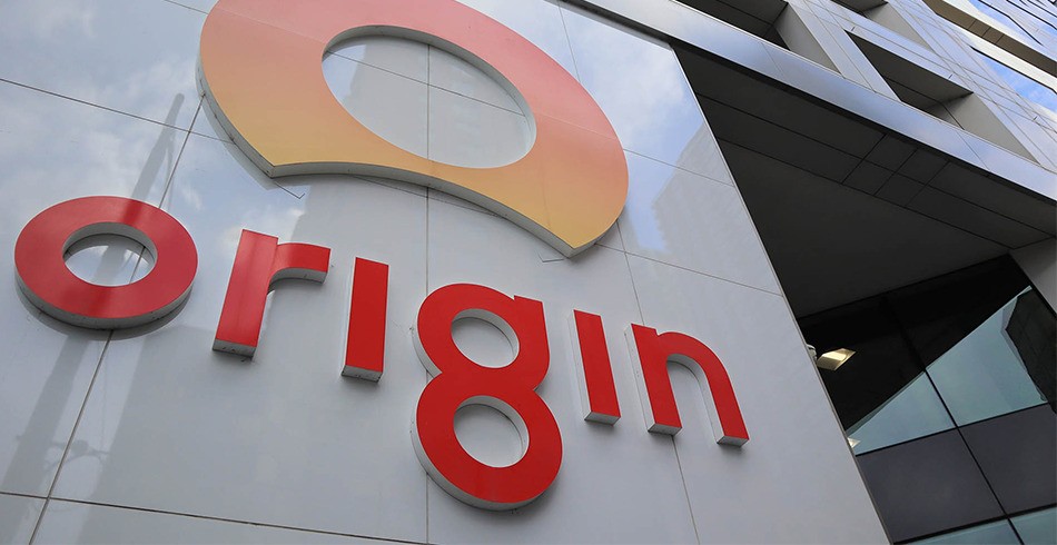 Origin Energy logo on side of corporate headquarters (profit)