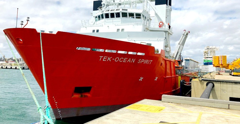 TEK Ocean Spirit undersea survey vessel in dock (Marinus Link)