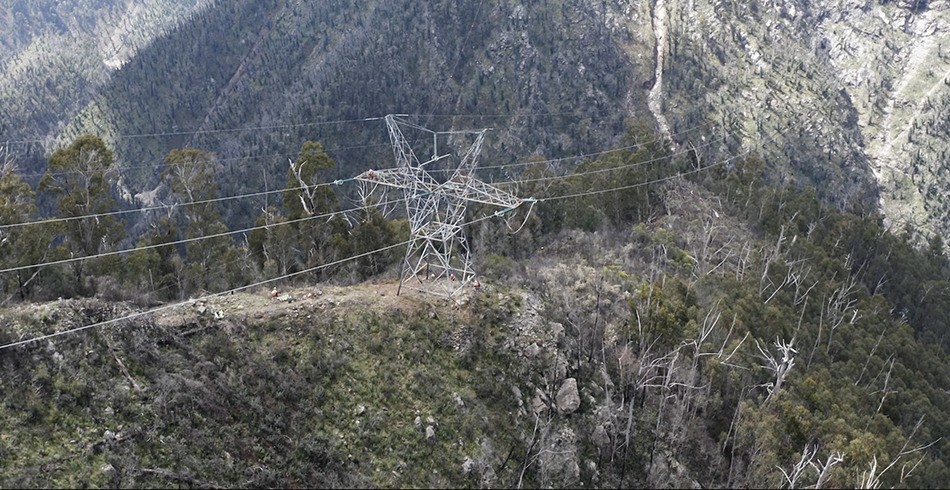 Transmission tower with powerlines in the Snowy Mountains