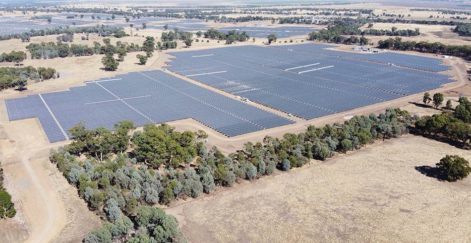 Aerial shot of Glenrowan Solar Farm