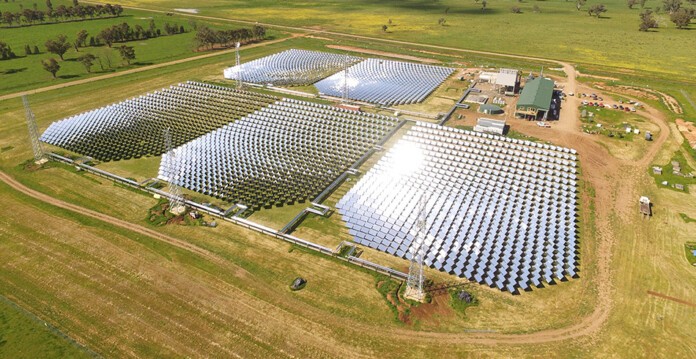 Aerial shot of Vast Solar's innovative modular tower solar array (mabanaft)