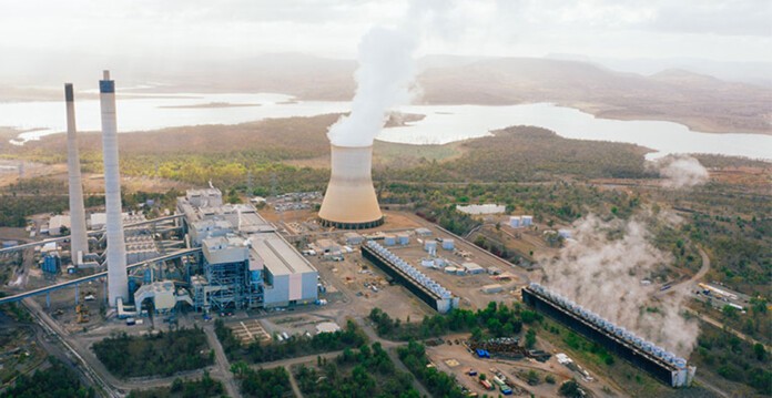 Aerial shot of Callide Power Station's cooling towers (C4)