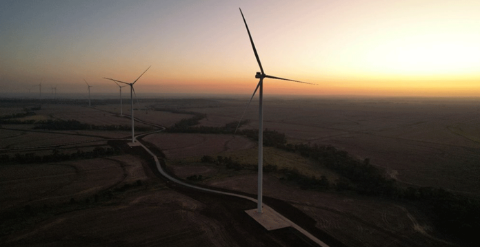 Photo of wind turbines at Dulacca Wind Farm against sunset
