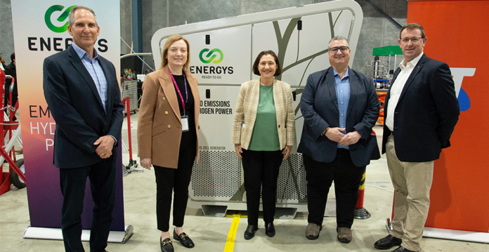 The Hon. Lily D'Ambrosio with officials at the launch of Energys' hydrogen fuel cell generator