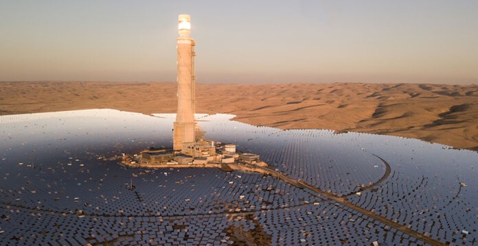 Aerial photo of a concentrating solar thermal (CST) plant in Israel