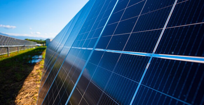 Close up of large solar PV panel in solar farm (EDP Renewables)