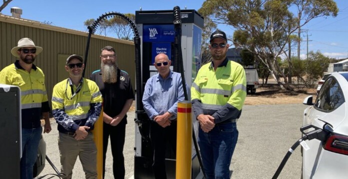 People pose with the new Jerramungup EV charger (WA halfway)